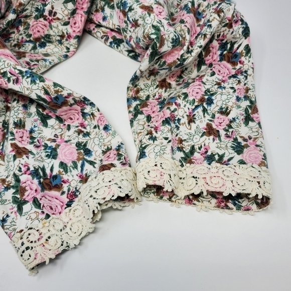 VINTAGE VICTORIA'S SECRET BEIGE PINK FLORAL COTTON ROBE WOMEN M/L COTTAGECORE - Picture 10 of 13